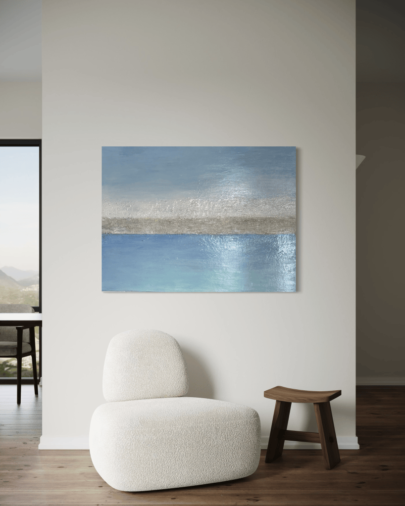 Serene blue original impasto painting by Louise Courey
