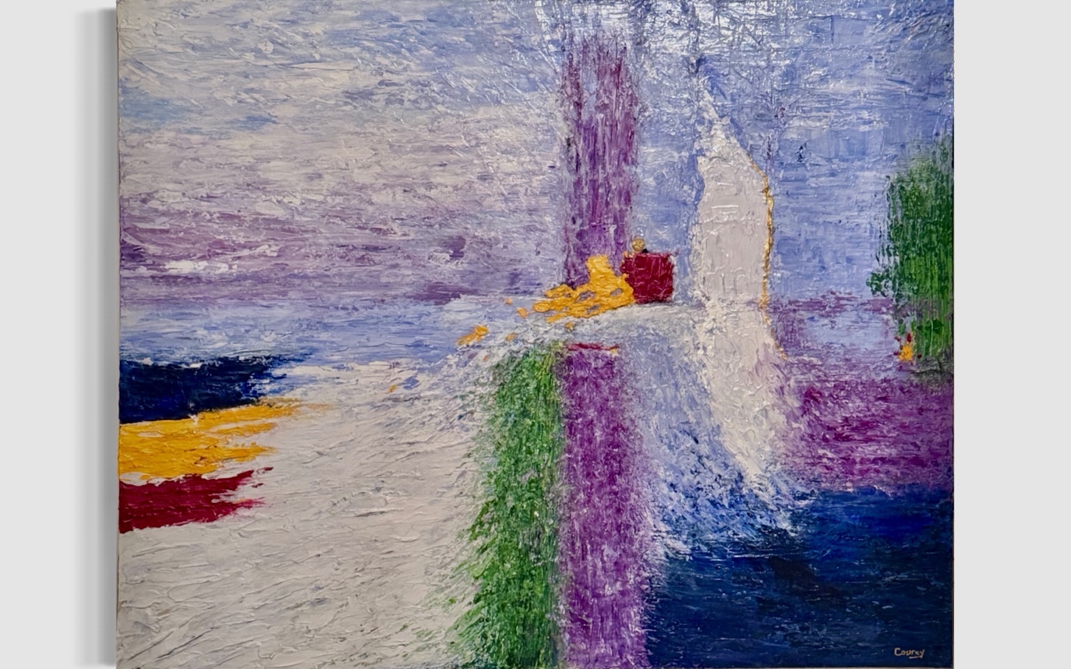Au gré du vent — Where the Wind Takes Us, a luminous abstract impasto painting by Louise Courey